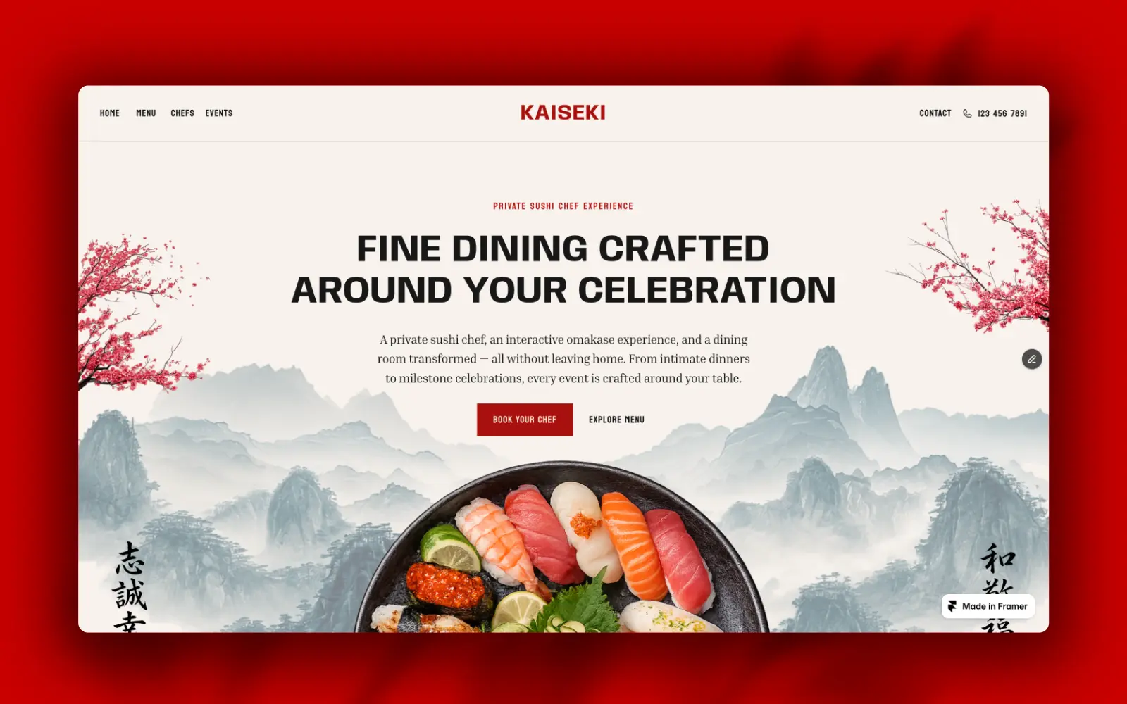 Kaiseki private sushi chef booking website homepage design by Fire Island Design
